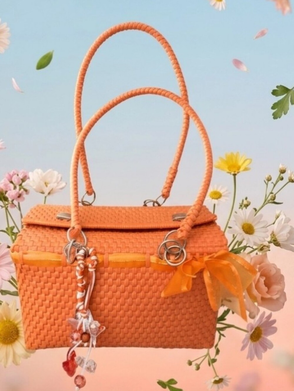 Soda Pop Of Orange Shoulder Bag Made Of Recycled Plastic Braided-Weaved Charms
